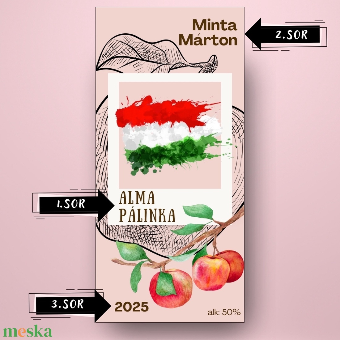 Alma pálinka - öntapadós üveg címke - rajzolt almával és magyar zászlóval - élelmiszer - alkoholos italok - Meska.hu Alma pálinka - öntapadós üveg címke - rajzolt almával és magyar zászlóval - élelmiszer - alkoholos italok - Meska.hu