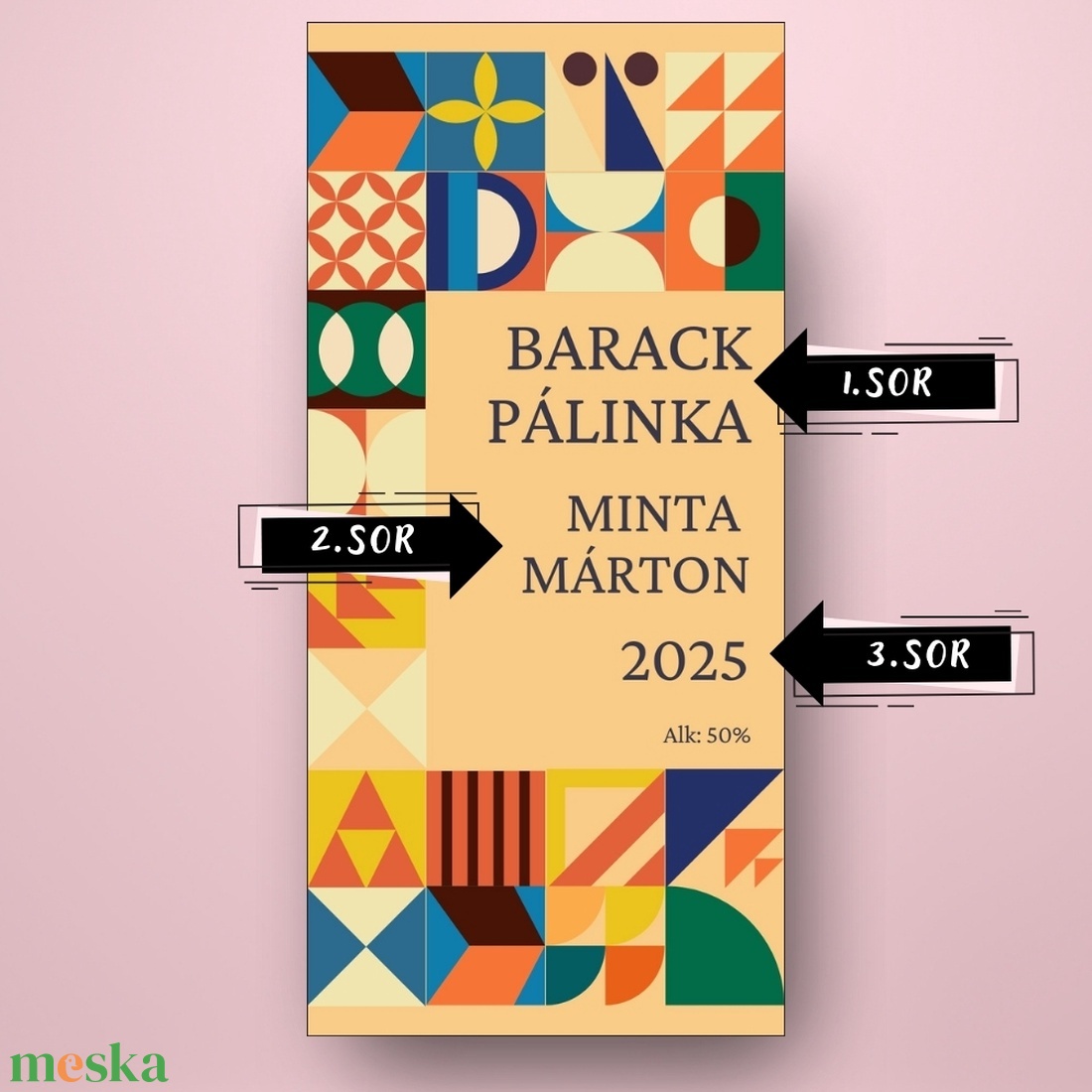 Barack pálinka - öntapadós üveg címke - geometrikus patchwork mintával - élelmiszer - alkoholos italok - Meska.hu Barack pálinka - öntapadós üveg címke - geometrikus patchwork mintával - élelmiszer - alkoholos italok - Meska.hu