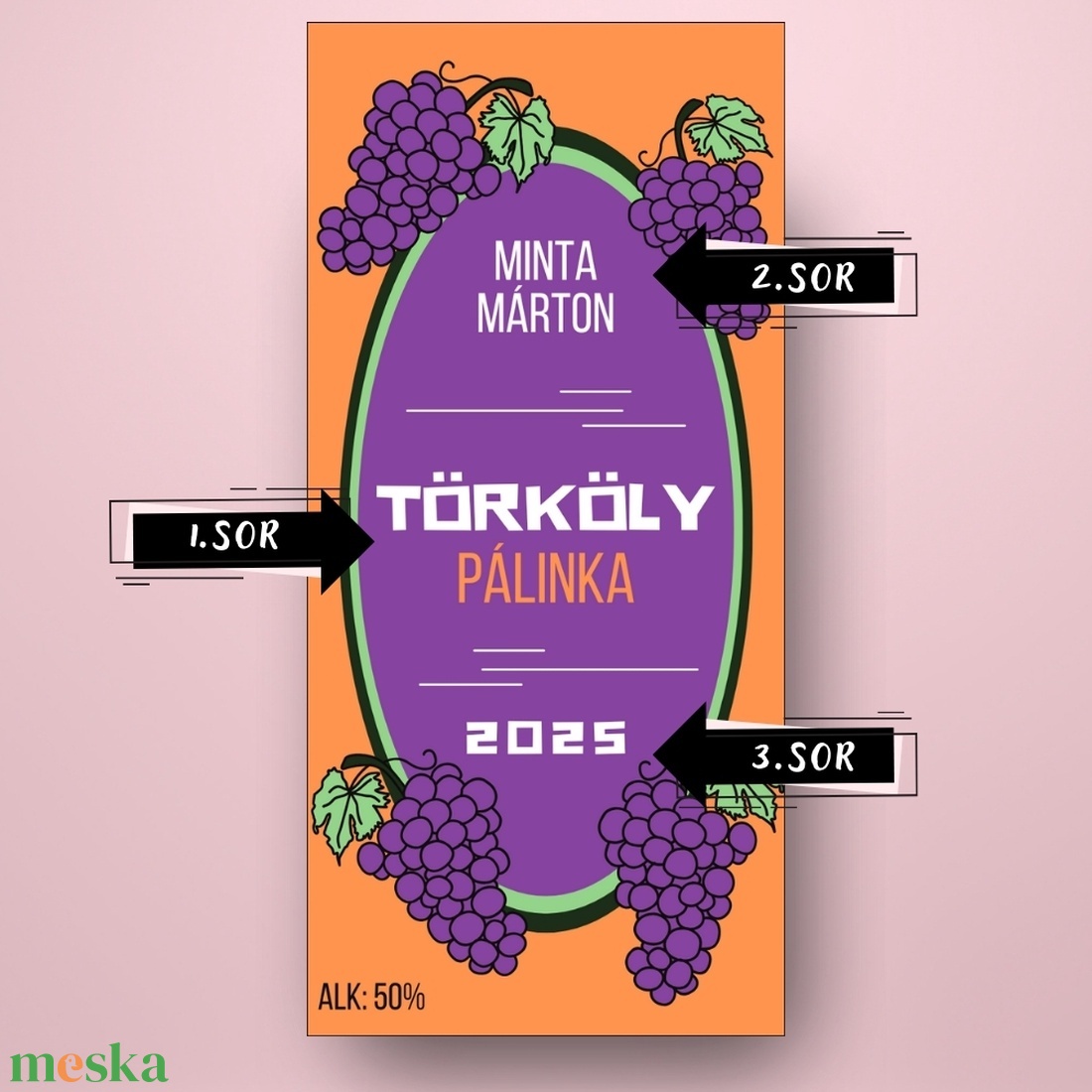 Törköly pálinka - öntapadós üveg címke -  fekete szőlő rajzzal  - élelmiszer - alkoholos italok - Meska.hu