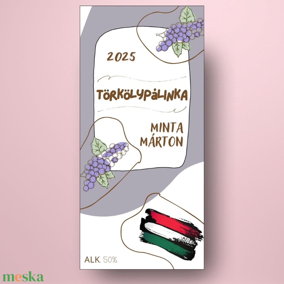 Törköly pálinka - öntapadós üveg címke -  színezett szőlőkkel és magyar zászlóval  - élelmiszer - alkoholos italok - Meska.hu