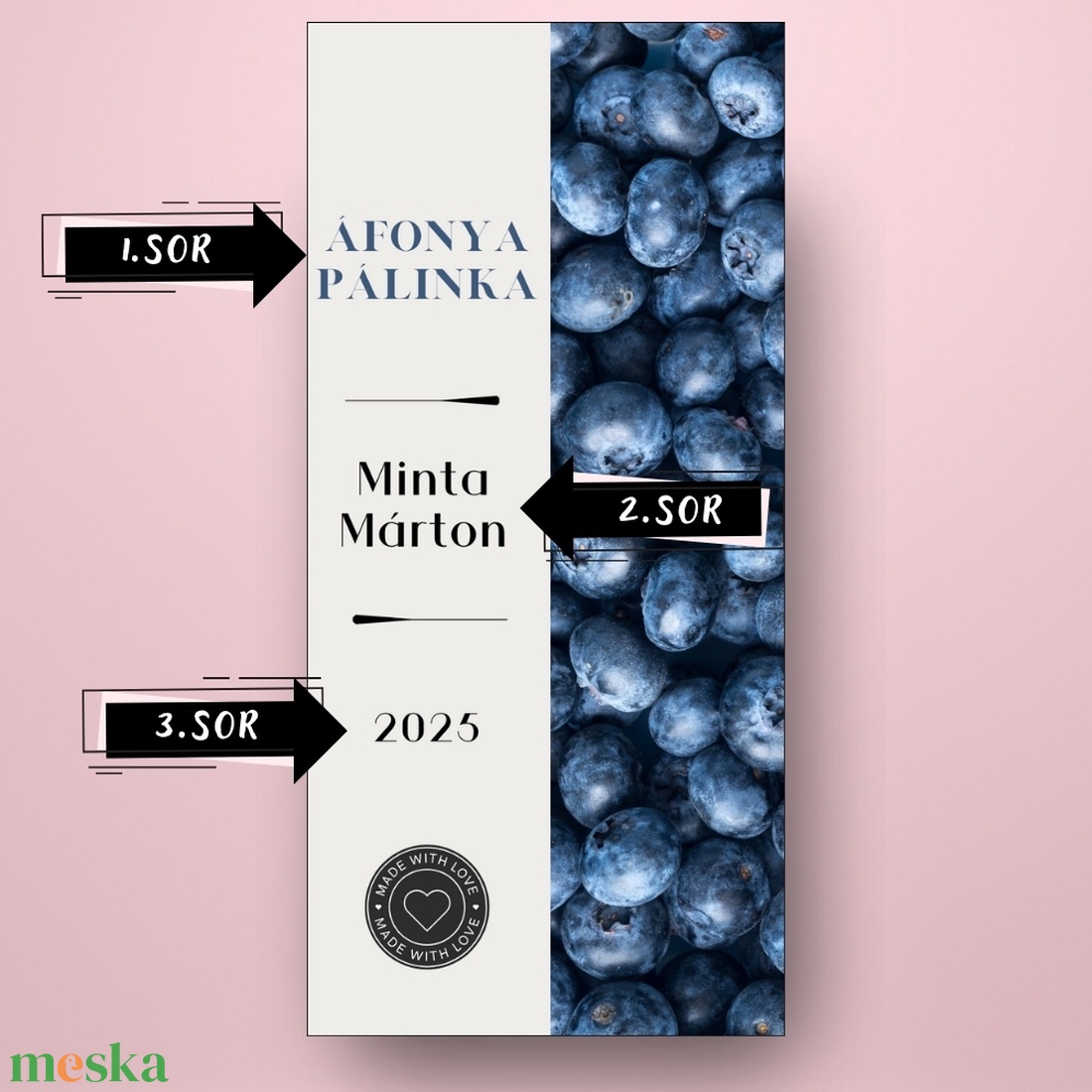Áfonya pálinka - öntapadós üveg címke -  áfonya fotóval - élelmiszer - alkoholos italok - Meska.hu