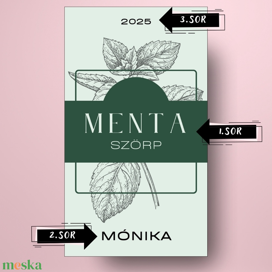 Mentaszörp - öntapadós üveg címke - zöld alapon mentalevéllel - élelmiszer - szörp - Meska.hu Mentaszörp - öntapadós üveg címke - zöld alapon mentalevéllel - élelmiszer - szörp - Meska.hu