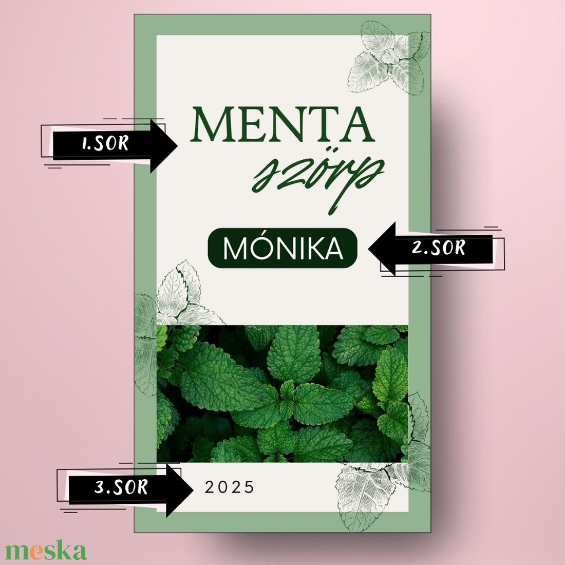 Mentaszörp - öntapadós üveg címke - mentalevél fotóval - élelmiszer - szörp - Meska.hu Mentaszörp - öntapadós üveg címke - mentalevél fotóval - élelmiszer - szörp - Meska.hu