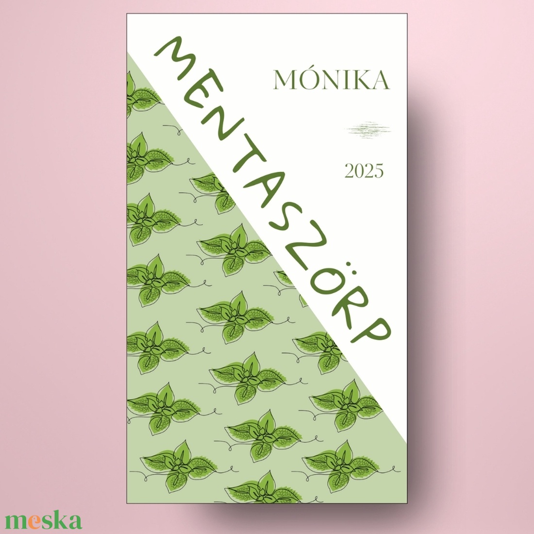 Mentaszörp - öntapadós üveg címke -  kis mentalevél rajzokkal - élelmiszer - szörp - Meska.hu