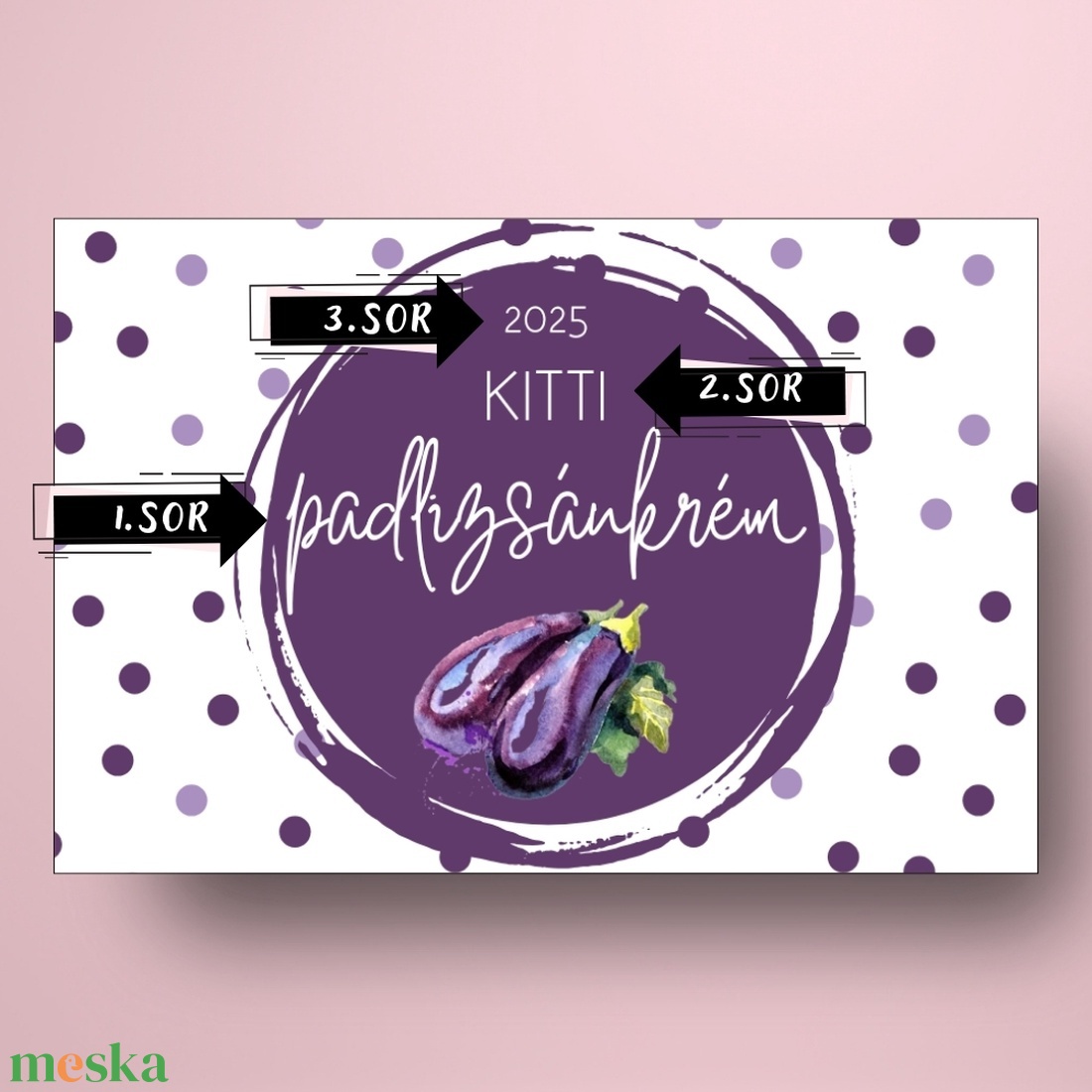 Padlizsánkrém - öntapadós üveg címke - pöttyös alapon festett padlizsánokkal - élelmiszer - befőtt - Meska.hu Padlizsánkrém - öntapadós üveg címke - pöttyös alapon festett padlizsánokkal - élelmiszer - befőtt - Meska.hu