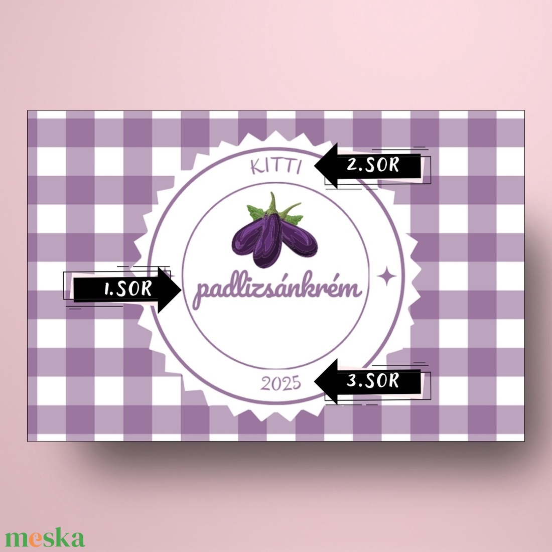 Padlizsánkrém - öntapadós üveg címke - lila kockás textil hatással - élelmiszer - befőtt - Meska.hu Padlizsánkrém - öntapadós üveg címke - lila kockás textil hatással - élelmiszer - befőtt - Meska.hu