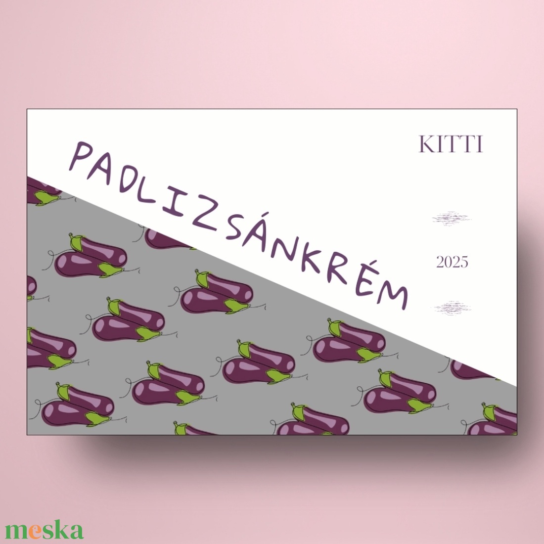 Padlizsánkrém - öntapadós üveg címke - szürke alapon padlizsán rajzokkal - élelmiszer - befőtt - Meska.hu