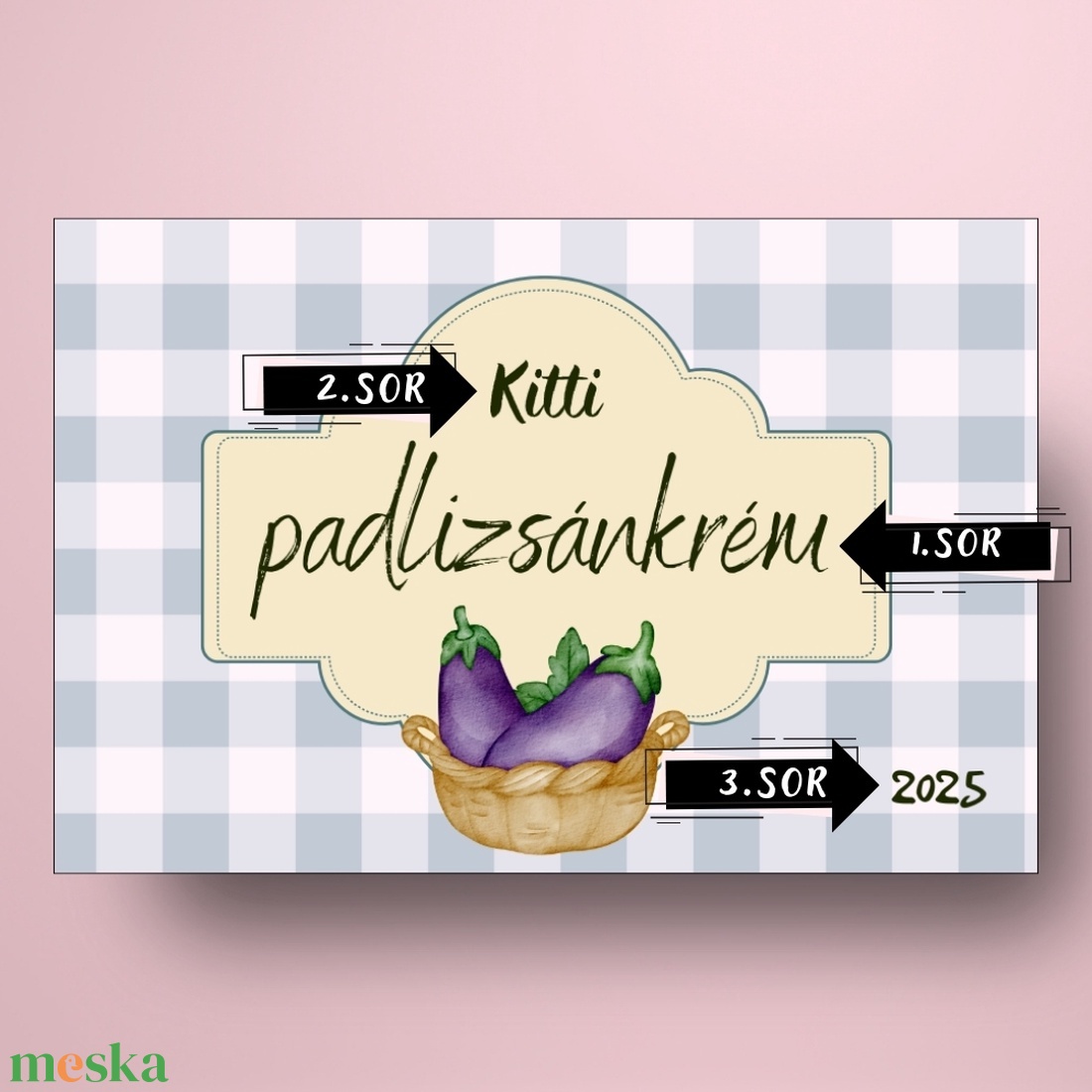 Padlizsánkrém - öntapadós üveg címke - nosztalgikus kockás alappal - élelmiszer - befőtt - Meska.hu