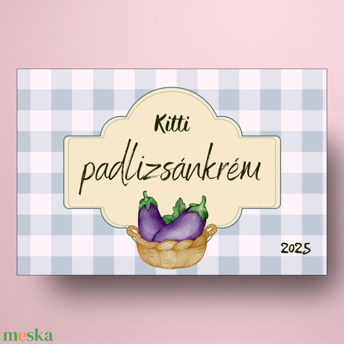Padlizsánkrém - öntapadós üveg címke - nosztalgikus kockás alappal - élelmiszer - befőtt - Meska.hu
