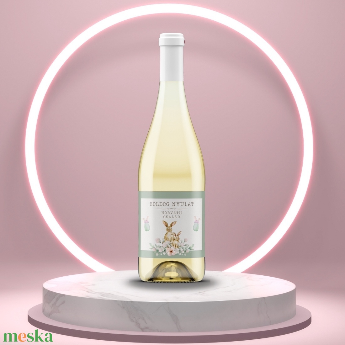 Húsvéti öntapadós üveg címke - nyuszikkal textúrált papírhatáson - élelmiszer - alkoholos italok - Meska.hu
