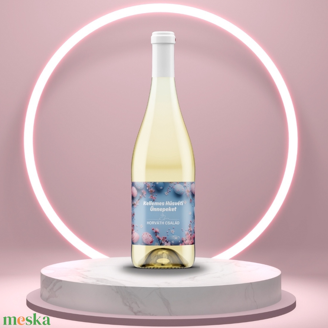 Húsvéti öntapadós üveg címke - kék és rózsaszín tojásokkal és virággal - élelmiszer - alkoholos italok - Meska.hu