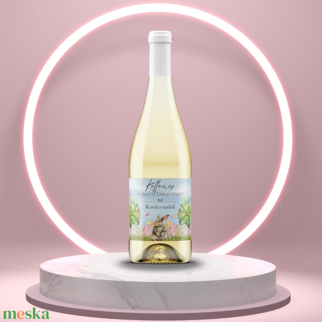 Húsvéti öntapadós üveg címke - nyuszival a tojáserdőben - élelmiszer - alkoholos italok - Meska.hu