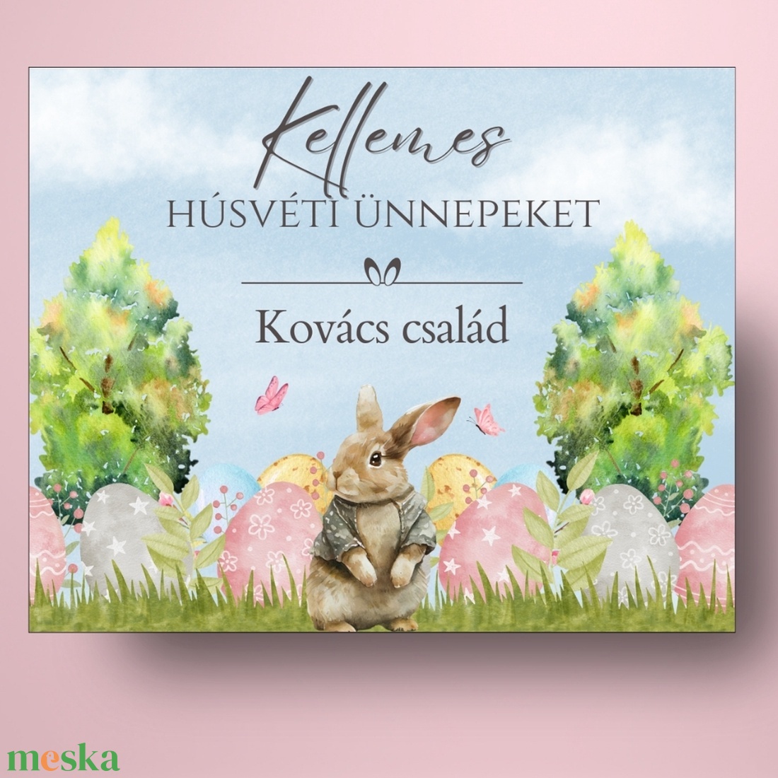 Húsvéti öntapadós üveg címke - nyuszival a tojáserdőben - élelmiszer - alkoholos italok - Meska.hu