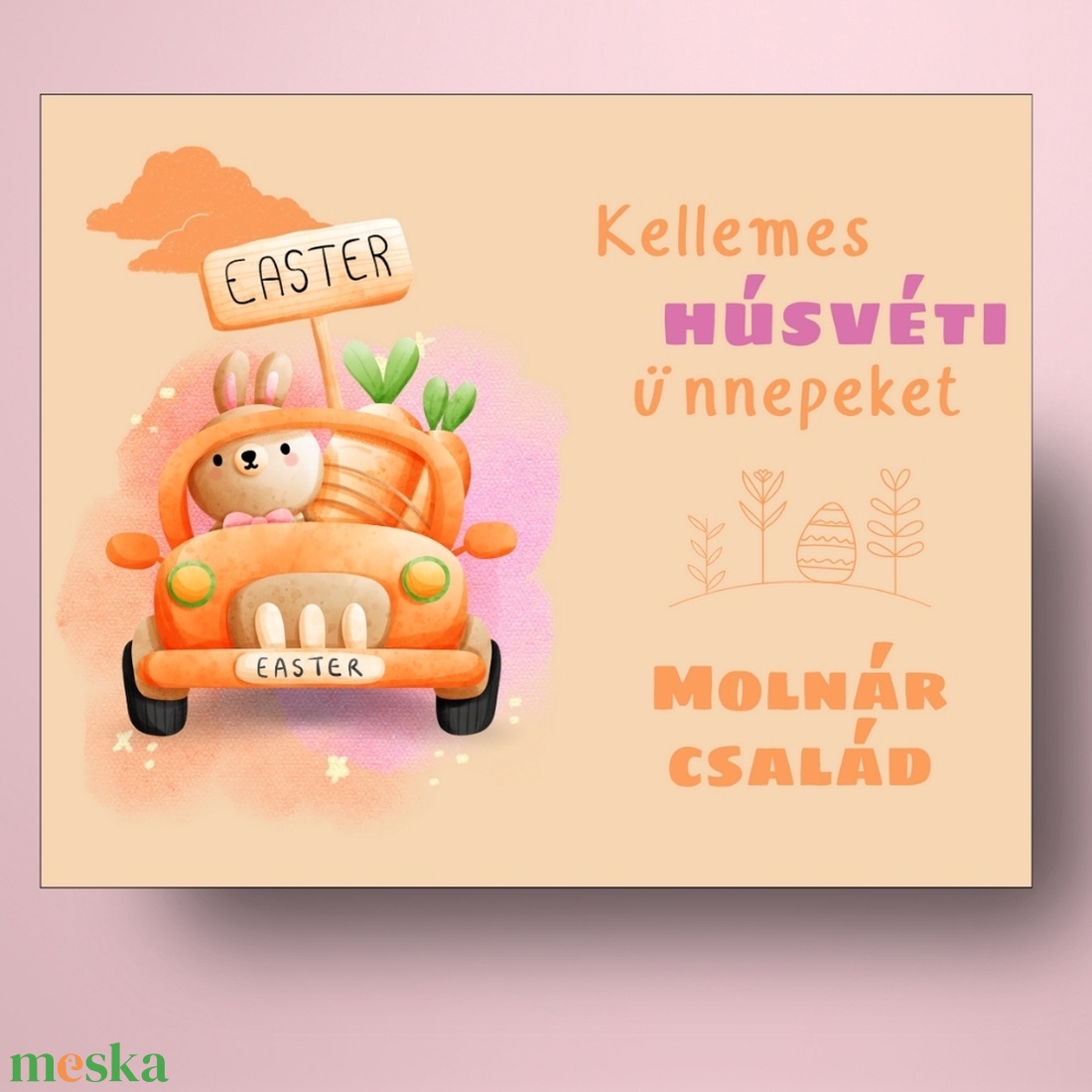 Húsvéti öntapadós üveg címke - kisautóval és nyuszival - élelmiszer - alkoholos italok - Meska.hu