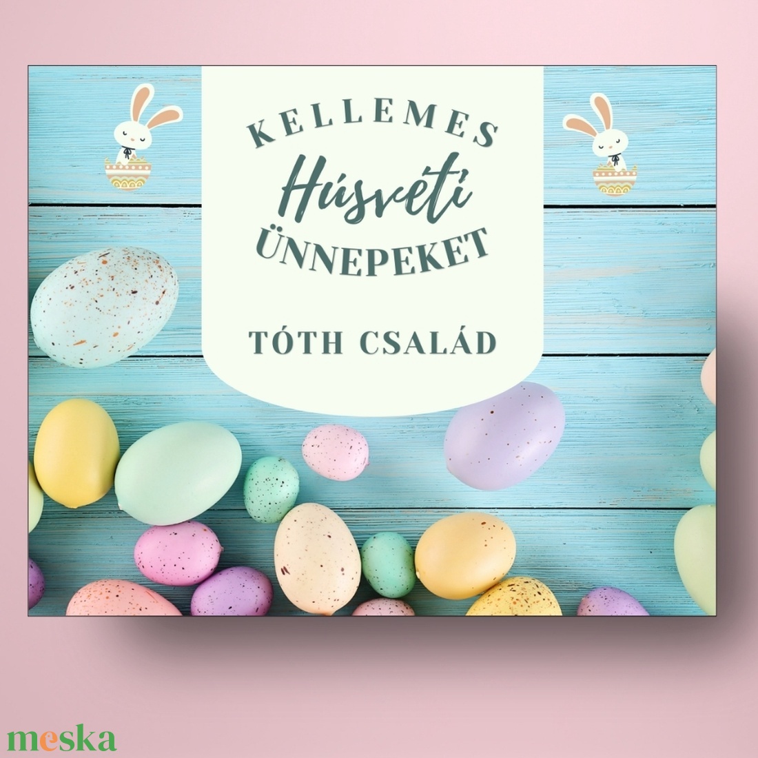 Húsvéti öntapadós üveg címke - kék deszkán színes tojásokkal - élelmiszer - alkoholos italok - Meska.hu