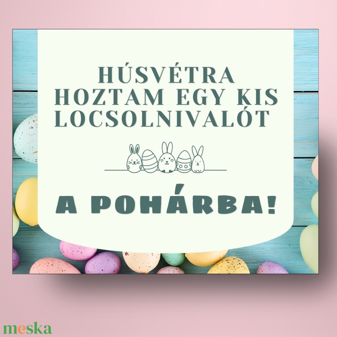 Húsvéti öntapadós üveg címke - kék deszkán színes tojásokkal - élelmiszer - alkoholos italok - Meska.hu