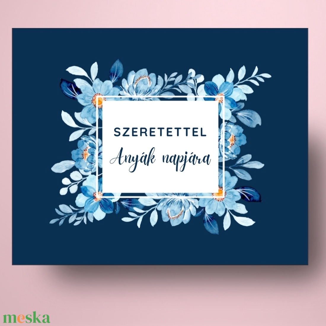 Anyák napi üveg címke - kék virágkerettel - élelmiszer - alkoholos italok - Meska.hu