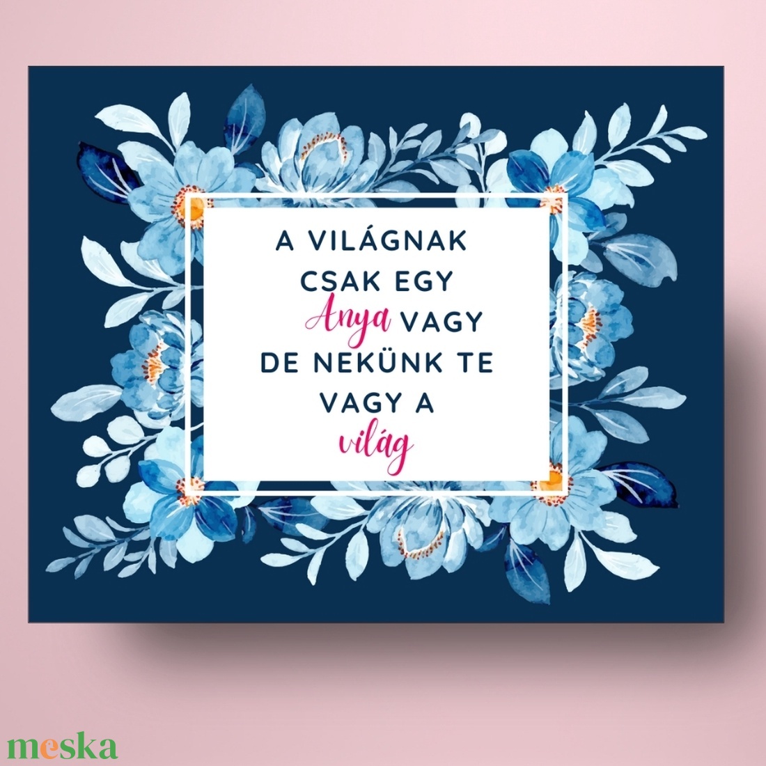 Anyák napi üveg címke - kék virágkerettel - élelmiszer - alkoholos italok - Meska.hu