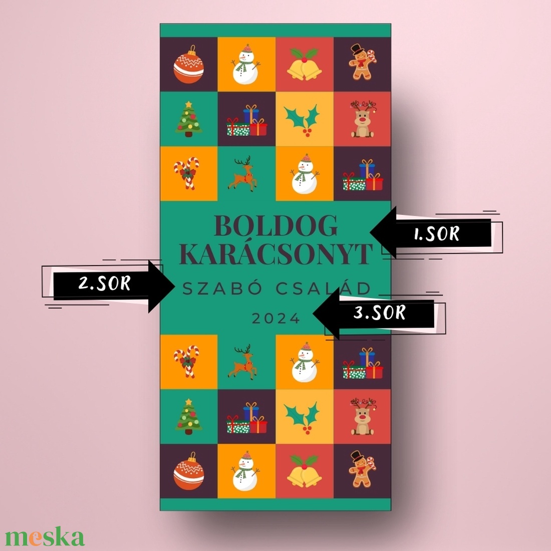 Karácsonyi üveg címke  - mozaikos -  - Meska.hu