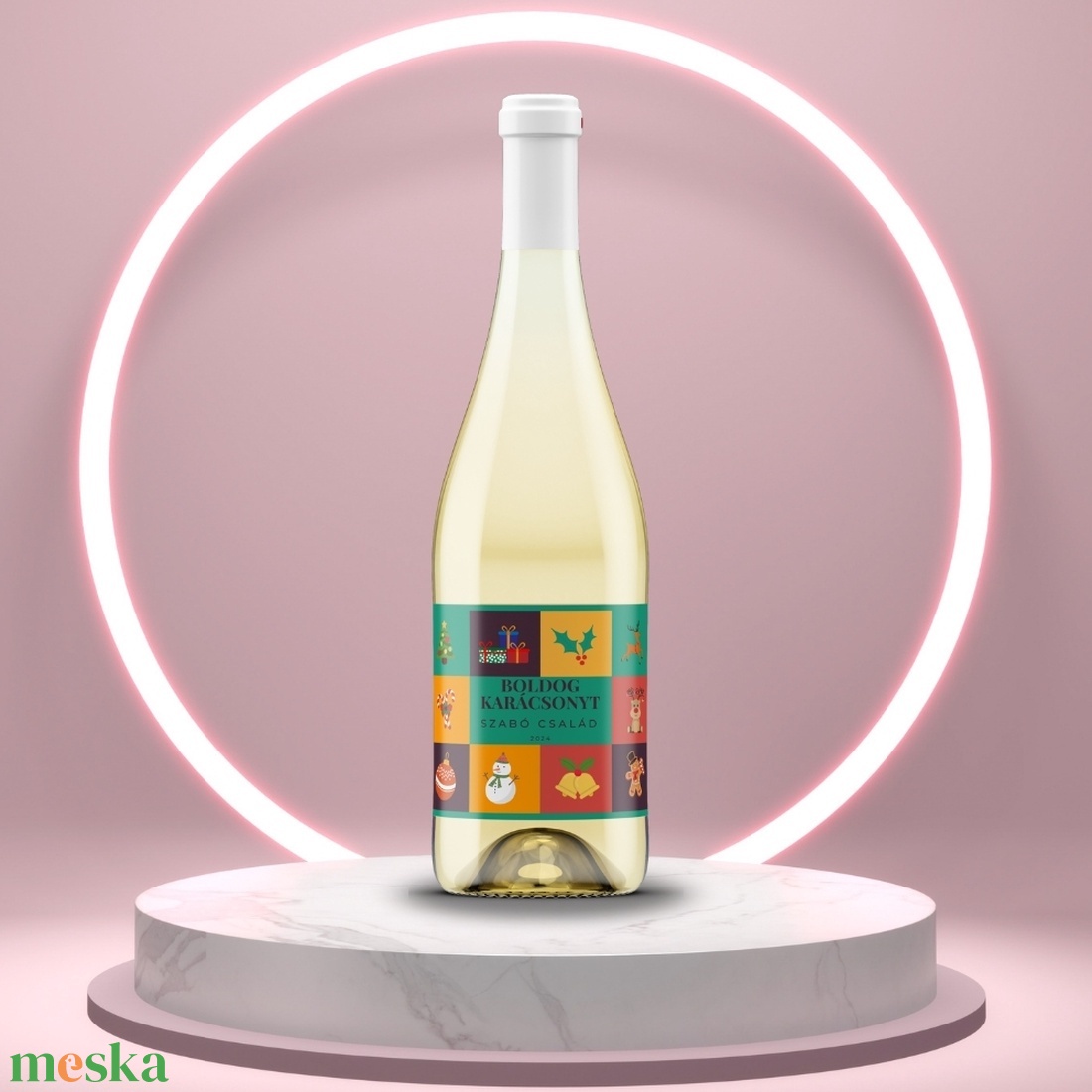 Karácsonyi üveg címke  - mozaikos -  - Meska.hu