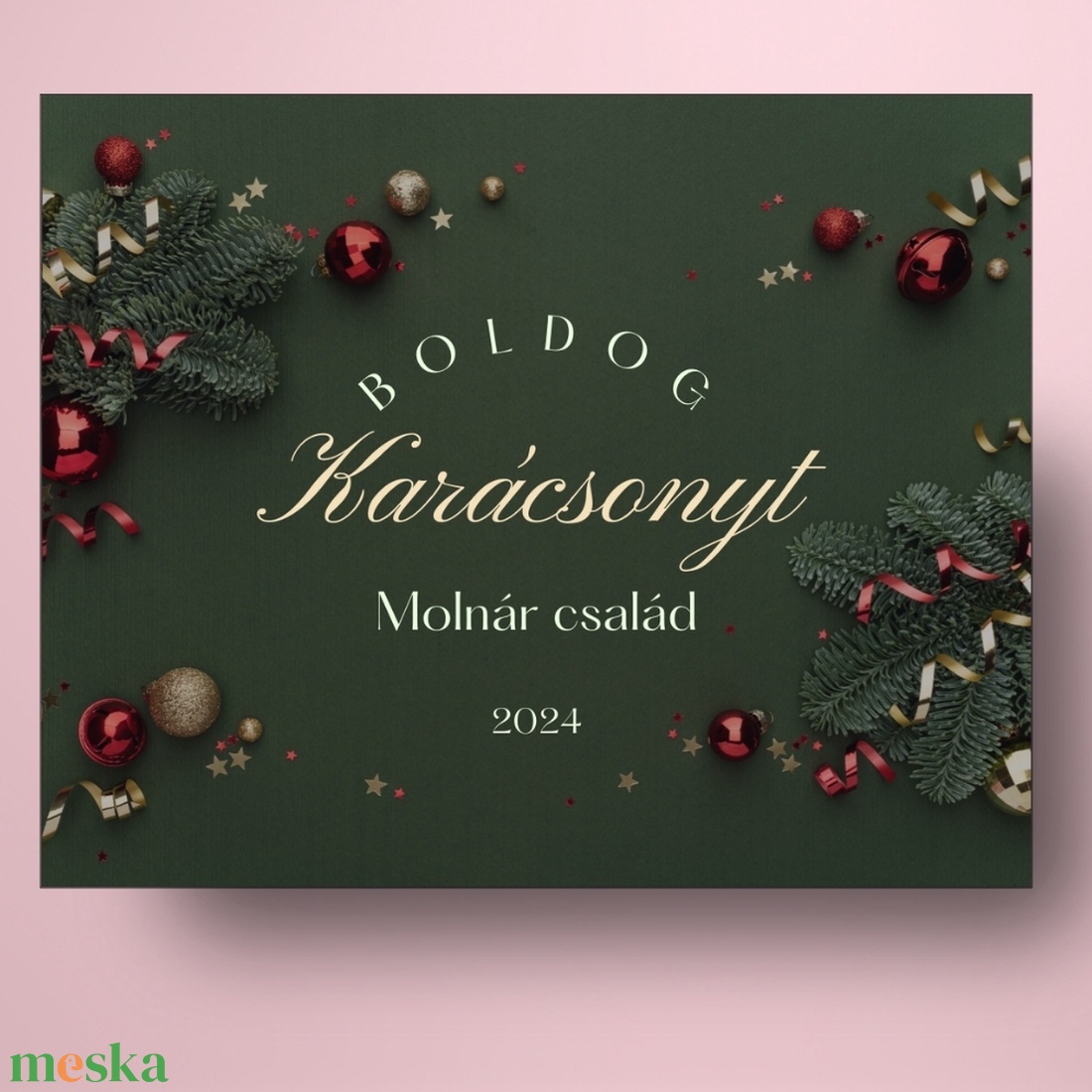 Karácsonyi üveg címke  - zöld alapon fenyőlevelekkel - élelmiszer - öntapadós címke - Meska.hu