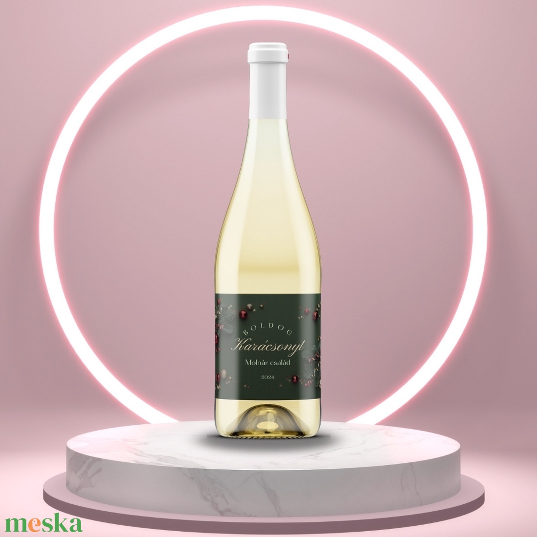 Karácsonyi üveg címke  - zöld alapon fenyőlevelekkel - élelmiszer - öntapadós címke - Meska.hu