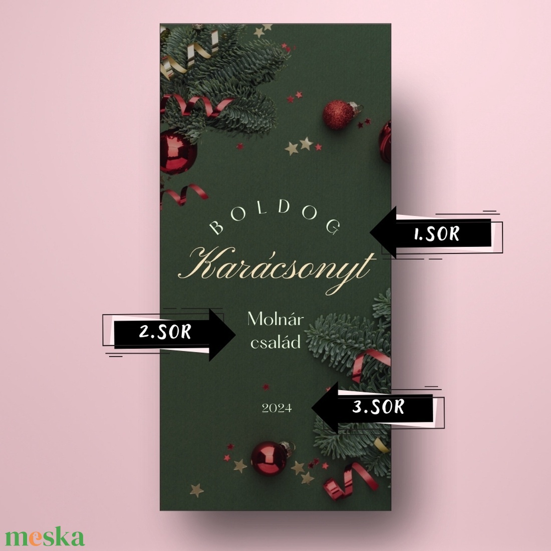 Karácsonyi üveg címke  - zöld alapon fenyőlevelekkel - élelmiszer - öntapadós címke - Meska.hu