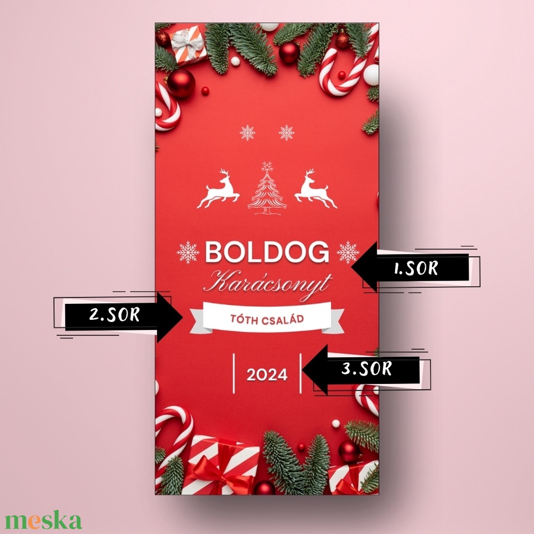 Karácsonyi üveg címke  - piros alapon fenyőlevelekkel - élelmiszer - öntapadós címke - Meska.hu