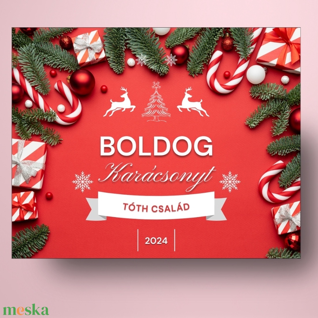 Karácsonyi üveg címke  - piros alapon fenyőlevelekkel - élelmiszer - öntapadós címke - Meska.hu