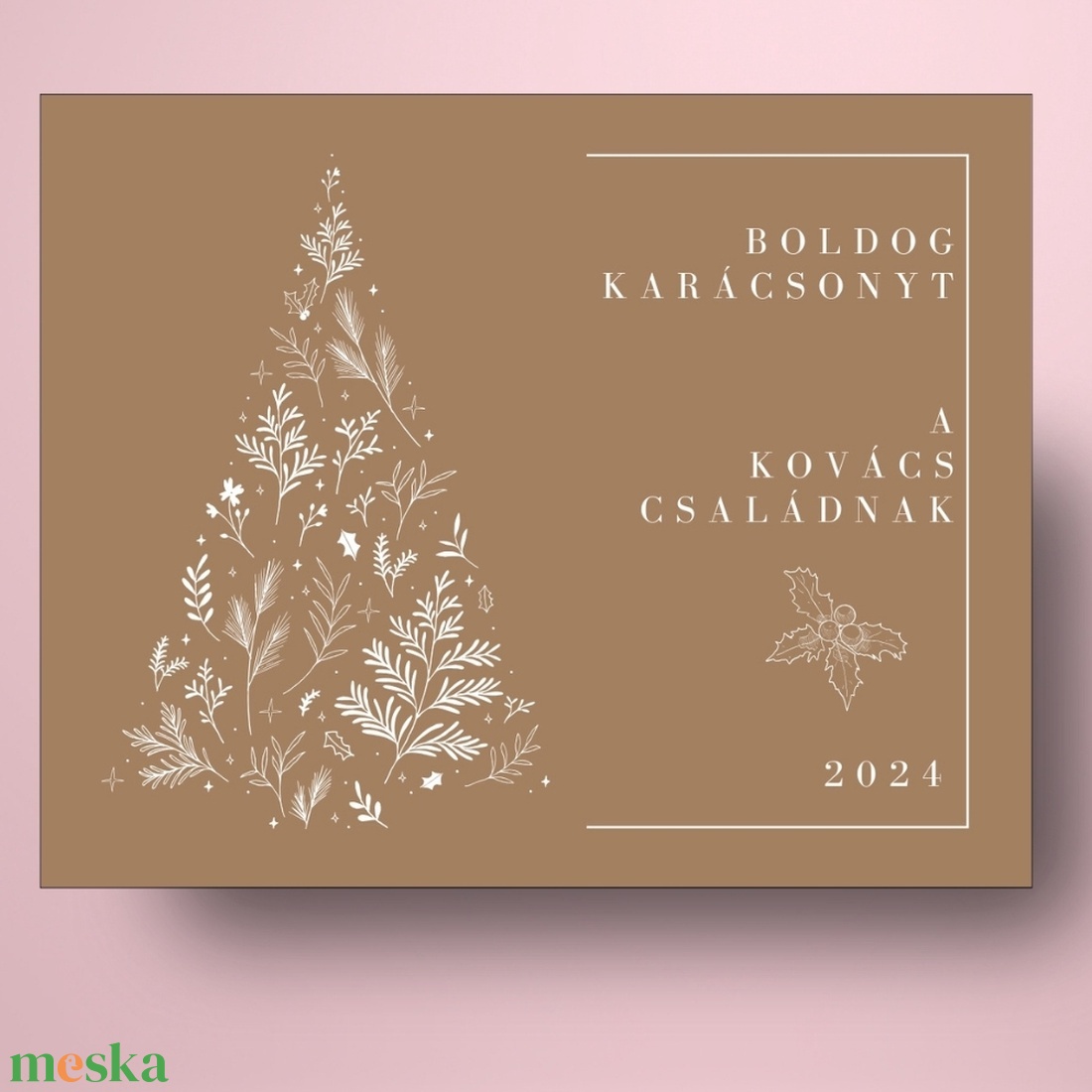 Karácsonyi üveg címke  - barna alapon rajzolt fenyővel - élelmiszer - öntapadós címke - Meska.hu