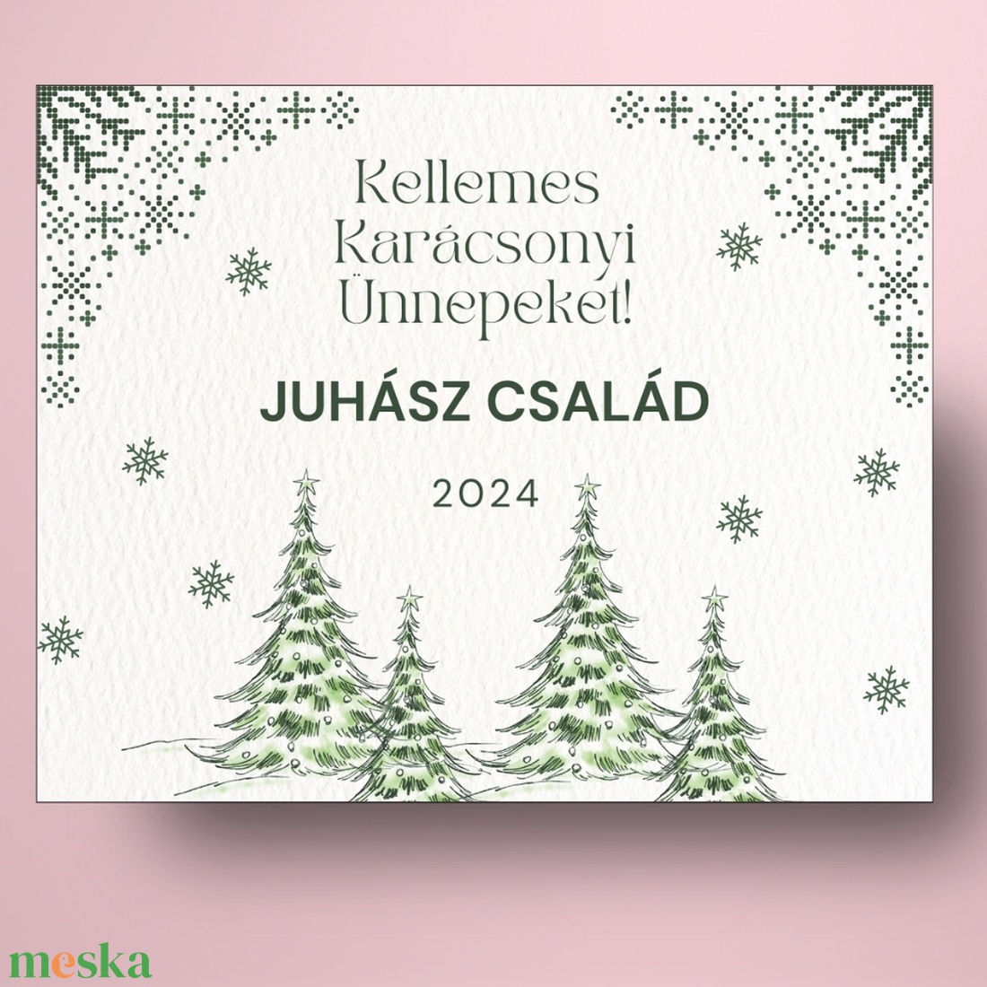 Karácsonyi üveg címke  - fehér alapon rajzolt fenyőkkel - élelmiszer - öntapadós címke - Meska.hu