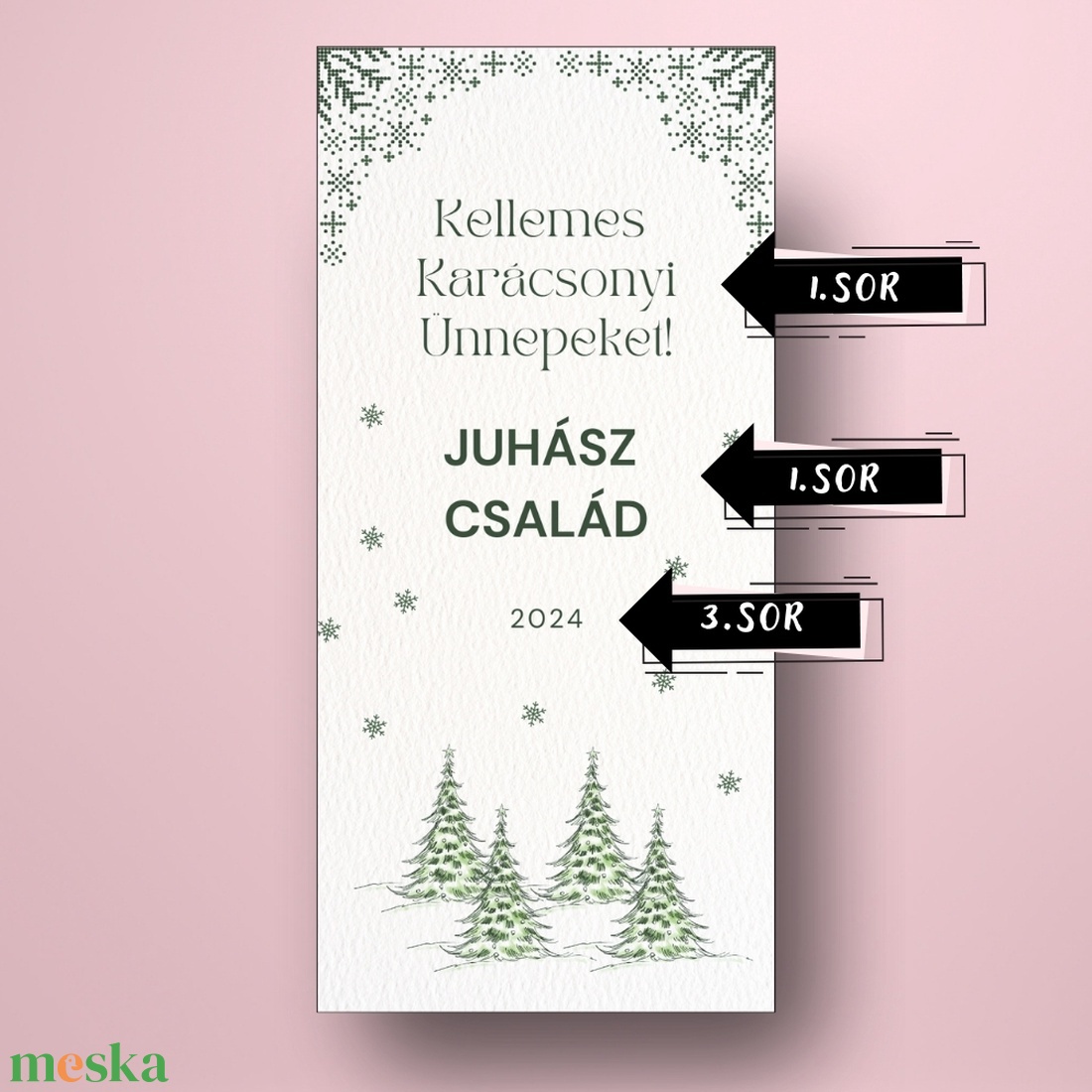 Karácsonyi üveg címke  - fehér alapon rajzolt fenyőkkel - élelmiszer - öntapadós címke - Meska.hu