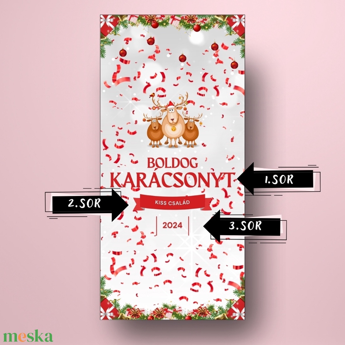 Karácsonyi üveg címke  - három szarvassal - élelmiszer - öntapadós címke - Meska.hu