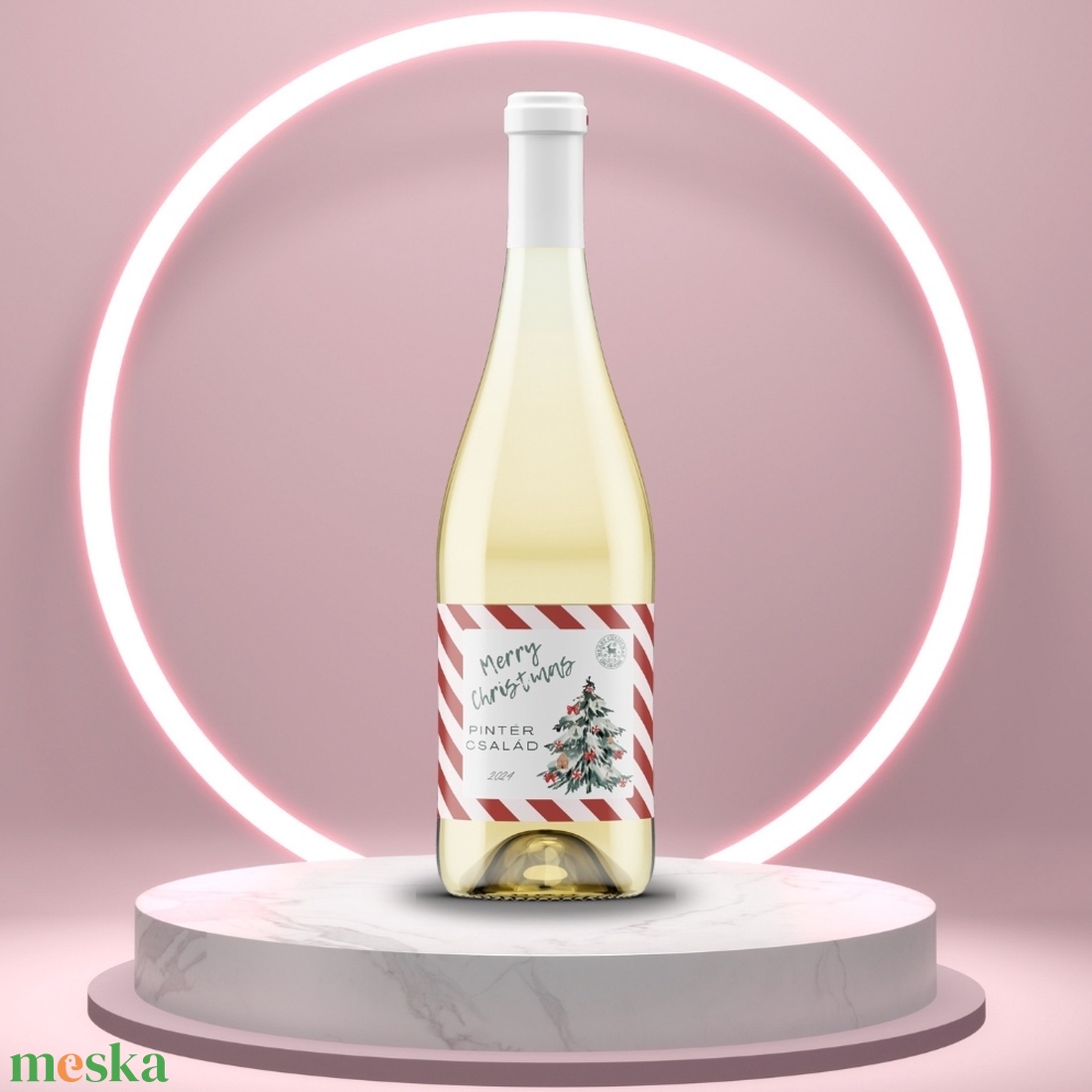 Karácsonyi üveg címke  - piros-fehér képeslap - élelmiszer - öntapadós címke - Meska.hu