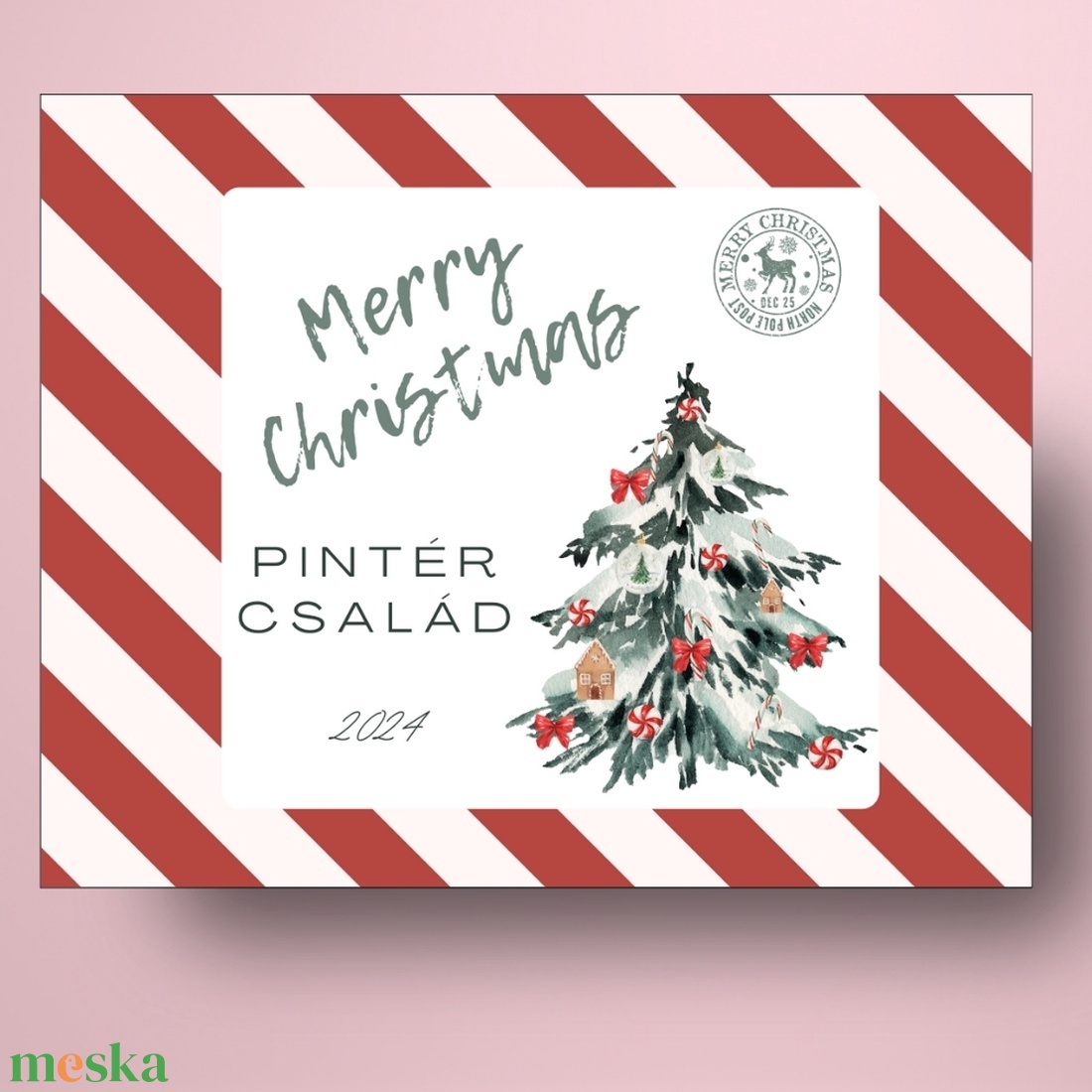 Karácsonyi üveg címke  - piros-fehér képeslap - élelmiszer - öntapadós címke - Meska.hu