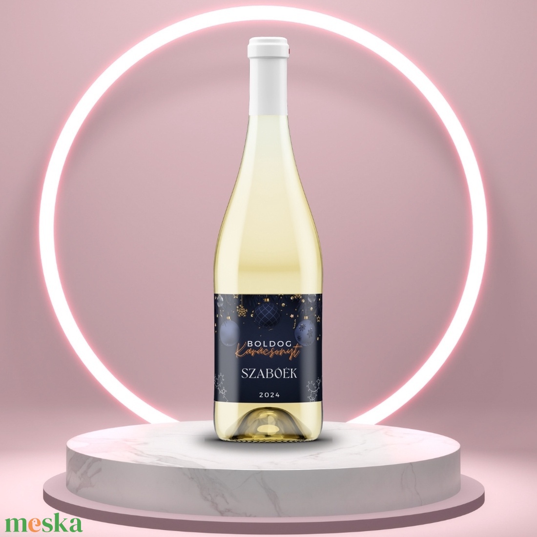 Karácsonyi üveg címke  - sötétkék alapon díszekkel - élelmiszer - öntapadós címke - Meska.hu