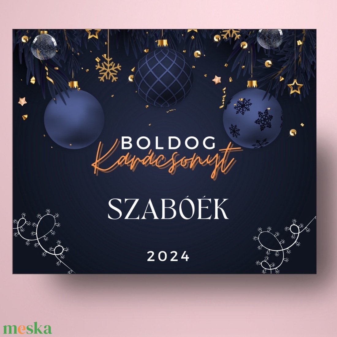 Karácsonyi üveg címke  - sötétkék alapon díszekkel - élelmiszer - öntapadós címke - Meska.hu