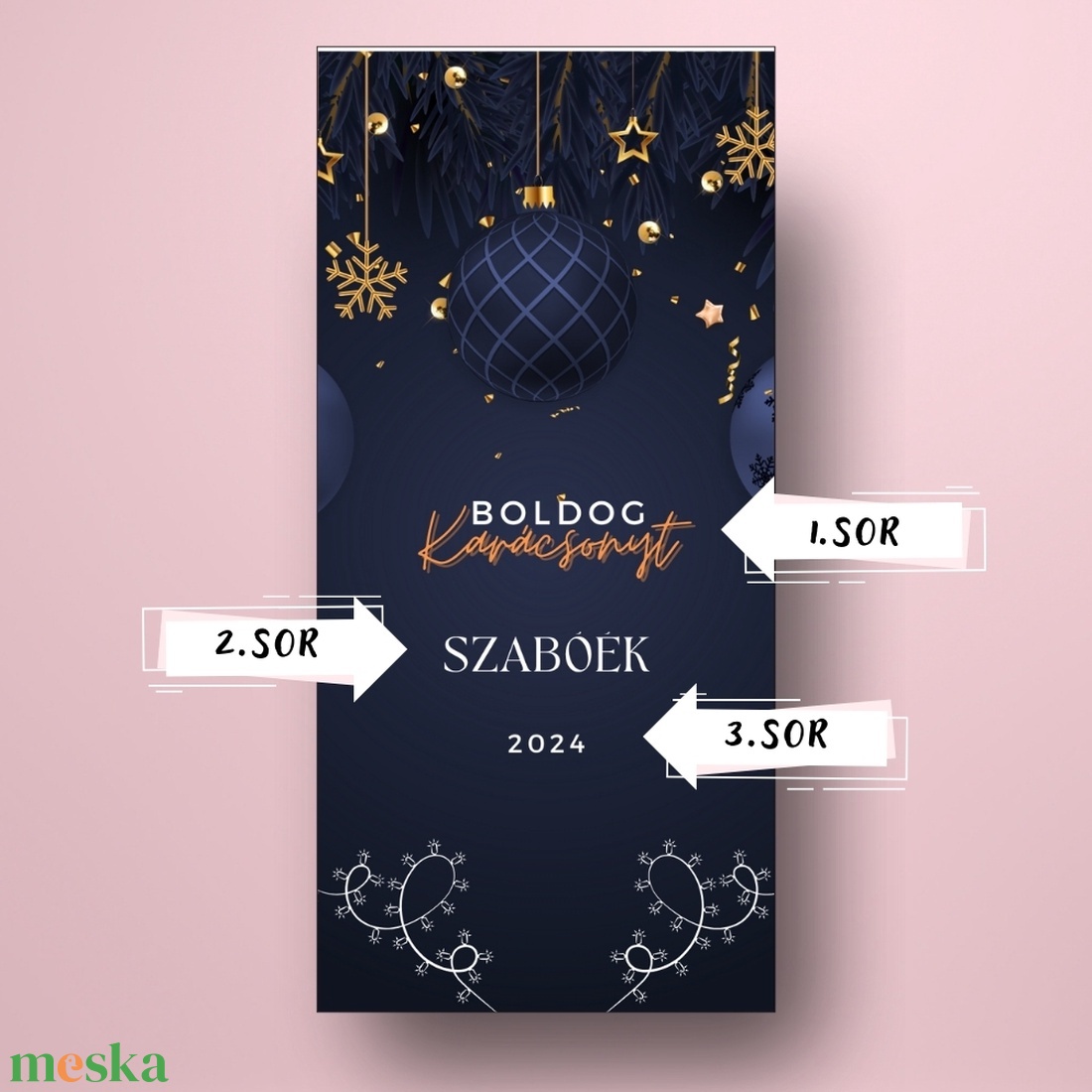 Karácsonyi üveg címke  - sötétkék alapon díszekkel - élelmiszer - öntapadós címke - Meska.hu