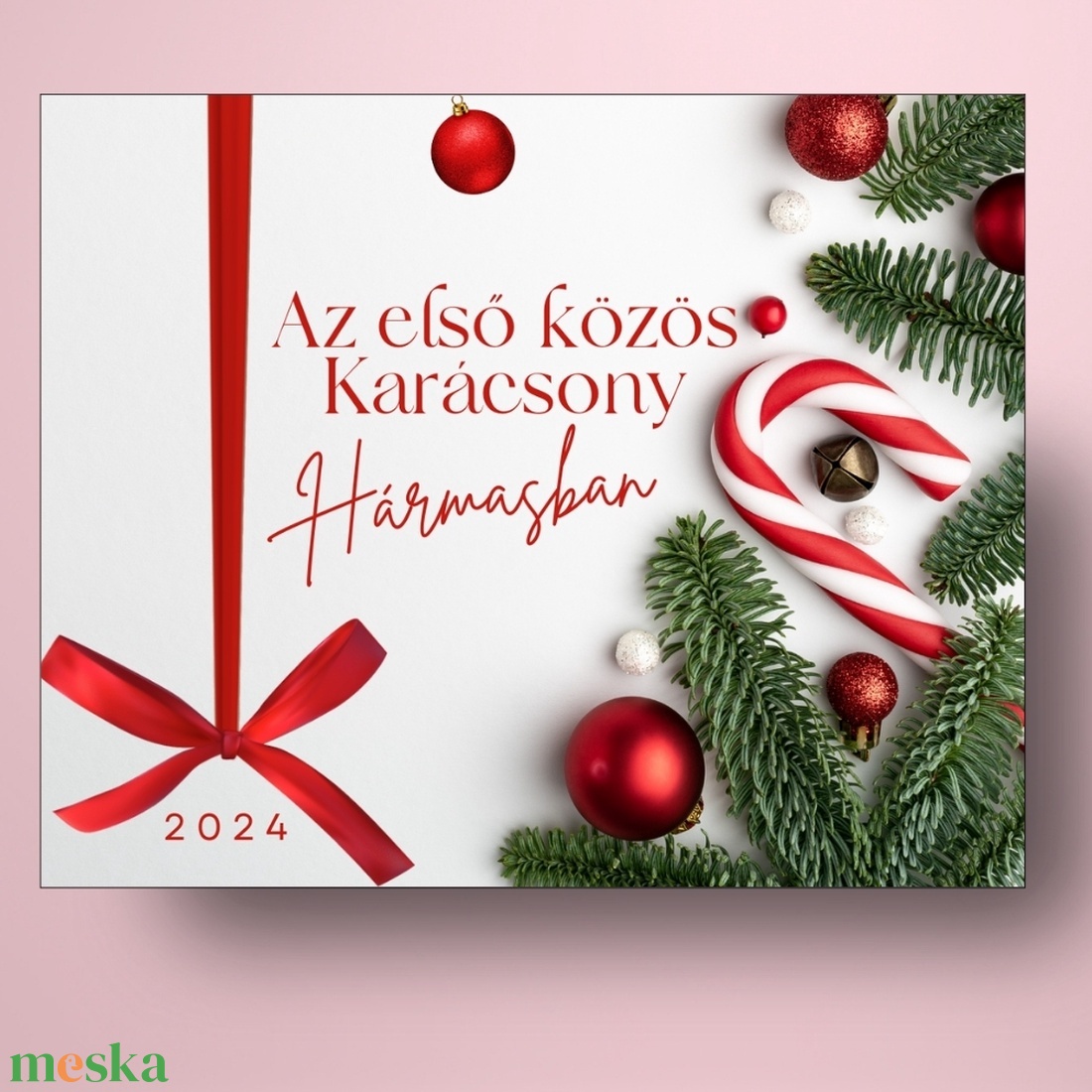 Karácsonyi üveg címke  - fehér alapon piros masnival - élelmiszer - öntapadós címke - Meska.hu