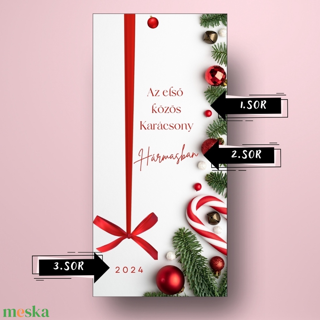 Karácsonyi üveg címke  - fehér alapon piros masnival - élelmiszer - öntapadós címke - Meska.hu