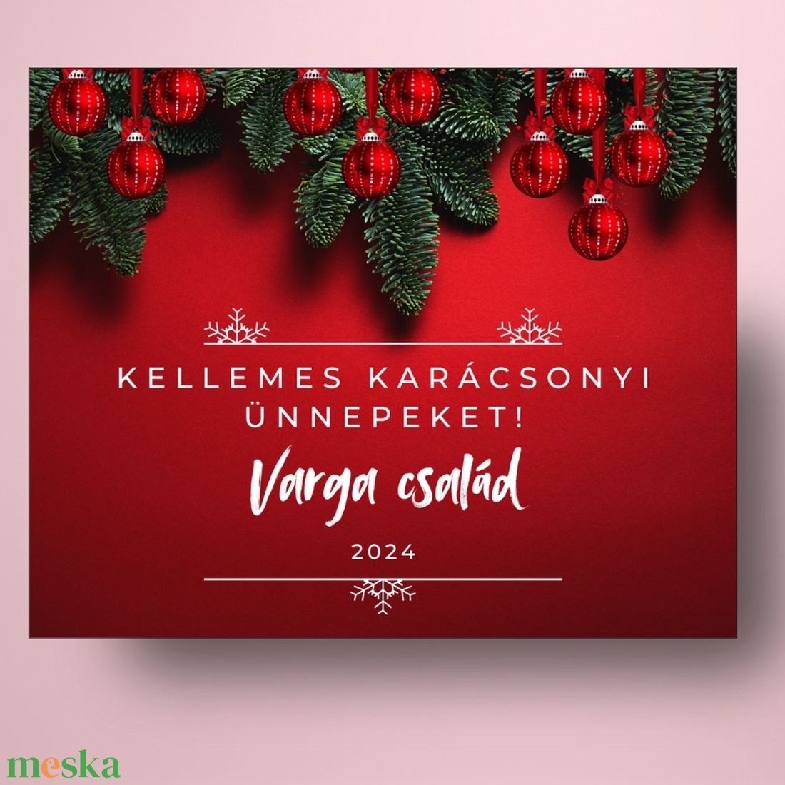 Karácsonyi üveg címke  - piros alapon fenyőlevelekkel és gömbökkel - élelmiszer - öntapadós címke - Meska.hu