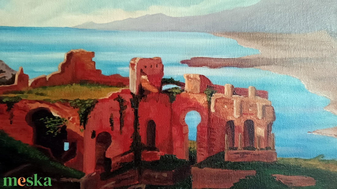 Taormina-i színház romjai - művészet - festmény - olajfestmény - Meska.hu