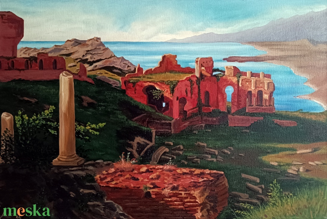 Taormina-i színház romjai - művészet - festmény - olajfestmény - Meska.hu