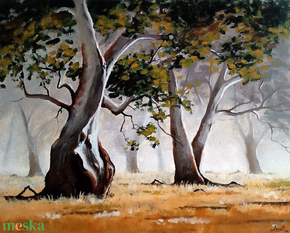 Ködös fák - művészet - festmény - akril - Meska.hu