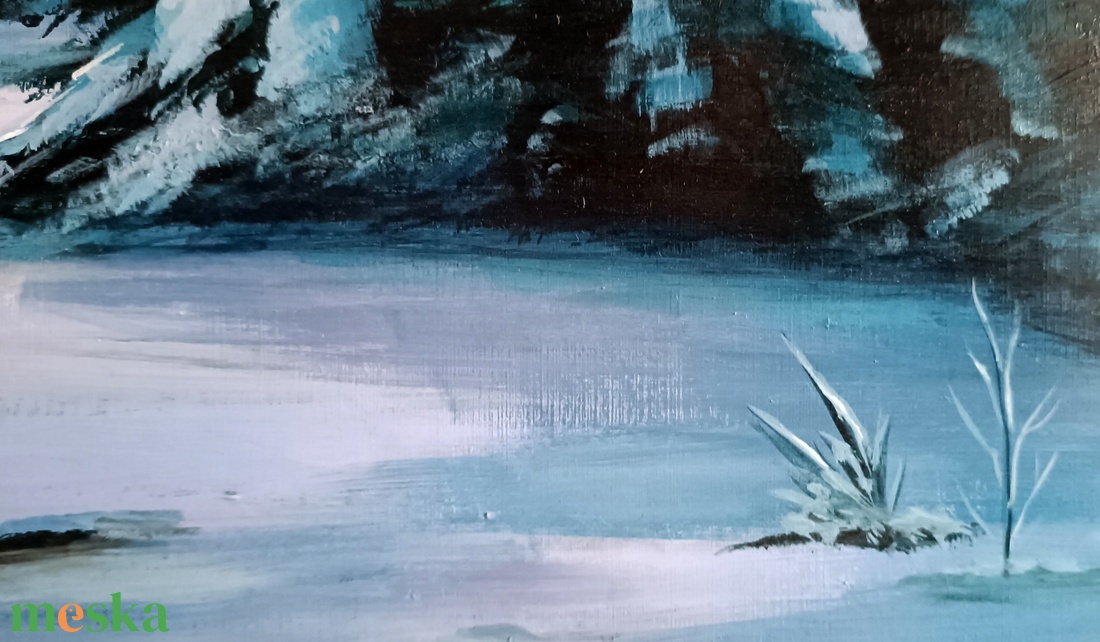 Téli fenyves naplementében - művészet - festmény - akril - Meska.hu