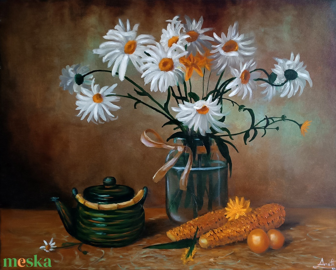 Kukoricás virágcsokor - művészet - festmény - olajfestmény - Meska.hu