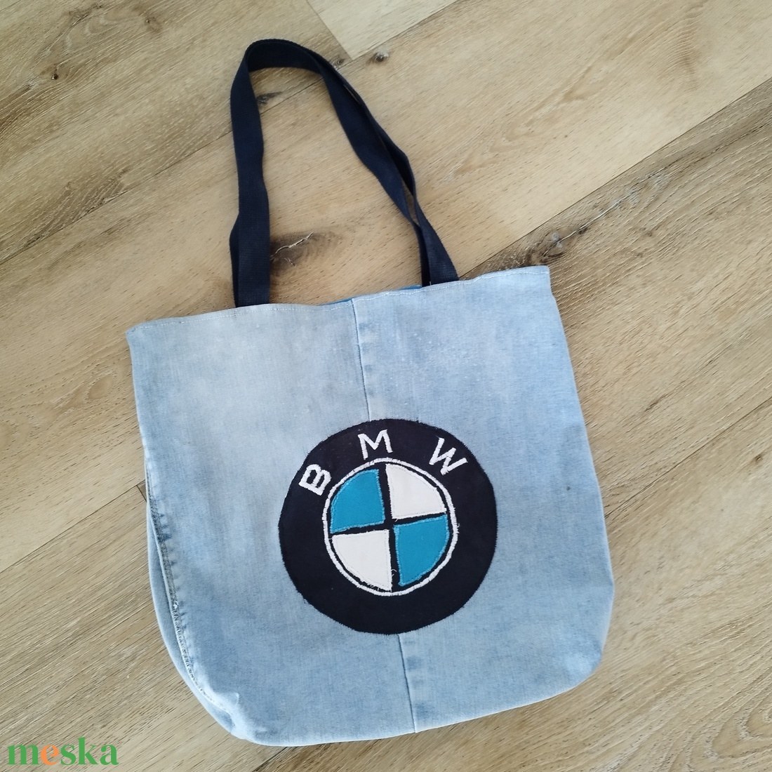 BMW válltáska / vállszatyor farmerből - táska & tok - bevásárlás & shopper táska - shopper, textiltáska, szatyor - Meska.hu