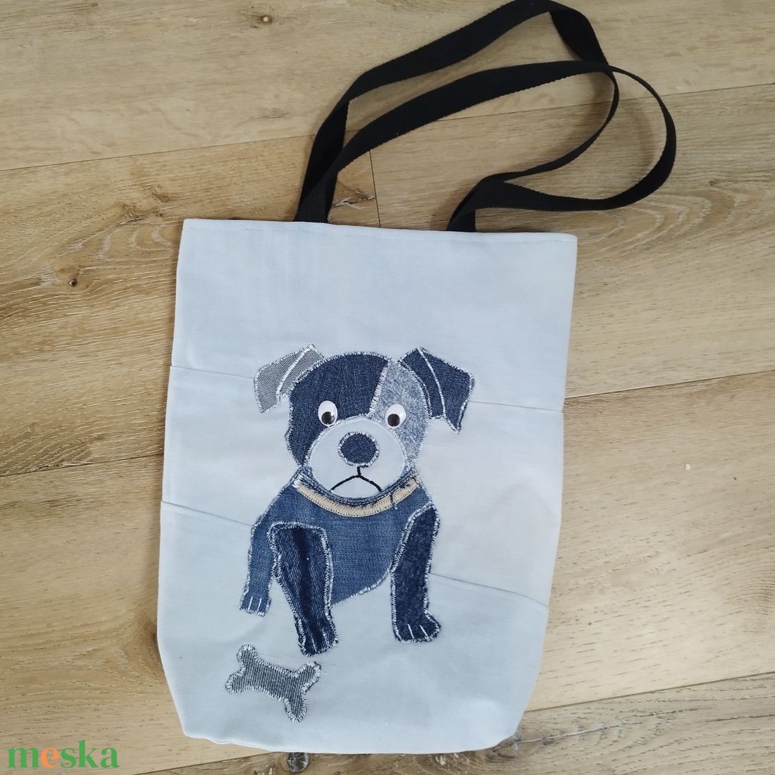 Bulldog  mopsz válltáska / vállszatyor farmerből shopper - táska & tok - bevásárlás & shopper táska - shopper, textiltáska, szatyor - Meska.hu