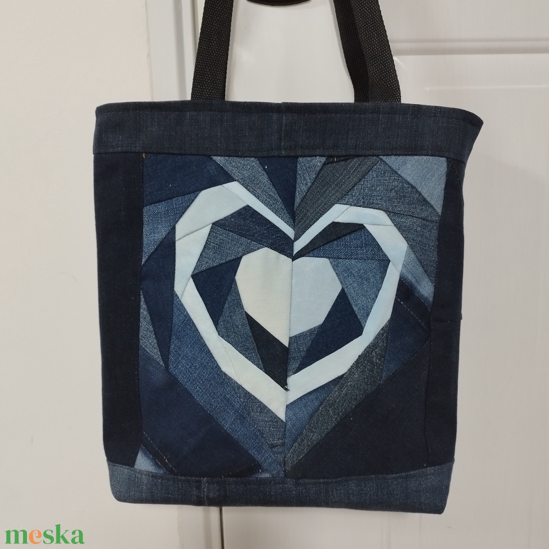 Szív mintájú patchwork shopper bag - táska & tok - bevásárlás & shopper táska - shopper, textiltáska, szatyor - Meska.hu