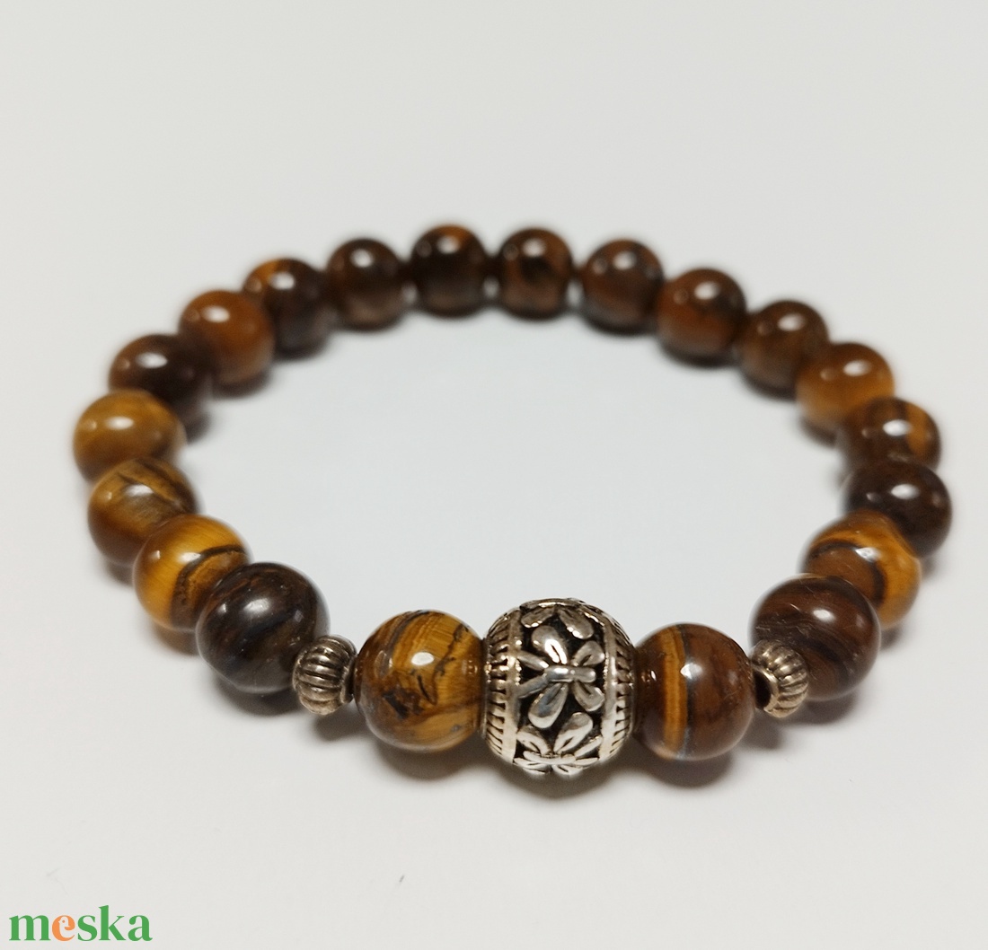 Tigrisszem ásványkarkötő tibeti gömb motívummal - ékszer - karkötő - ásványkarkötő - Meska.hu